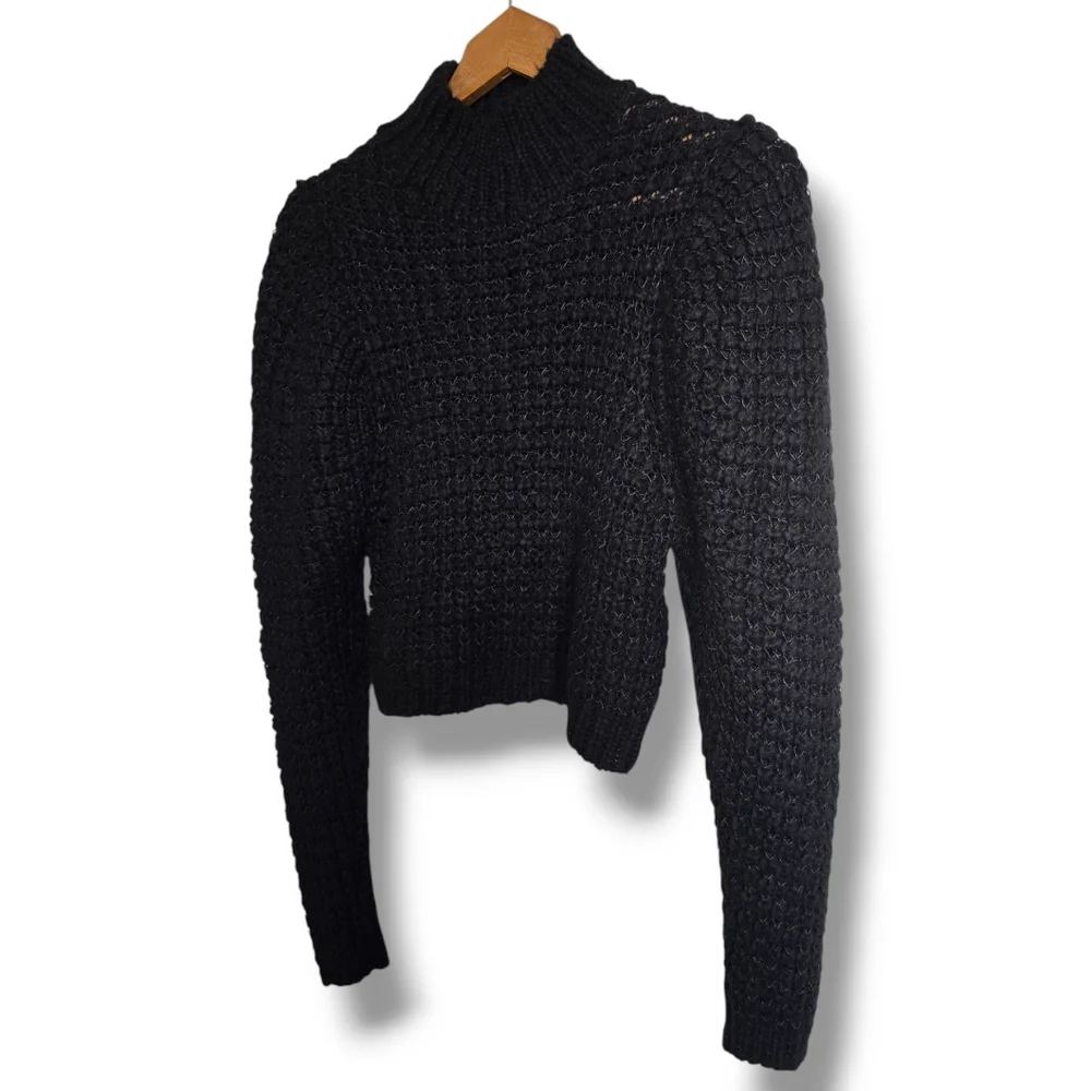 ZARA Women's Black Wool Blend Knit Mock Neck Crop Sweater - Picture 8 of 16